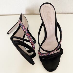 SCHUTZ Black Strappy Heels with Medium Stiletto